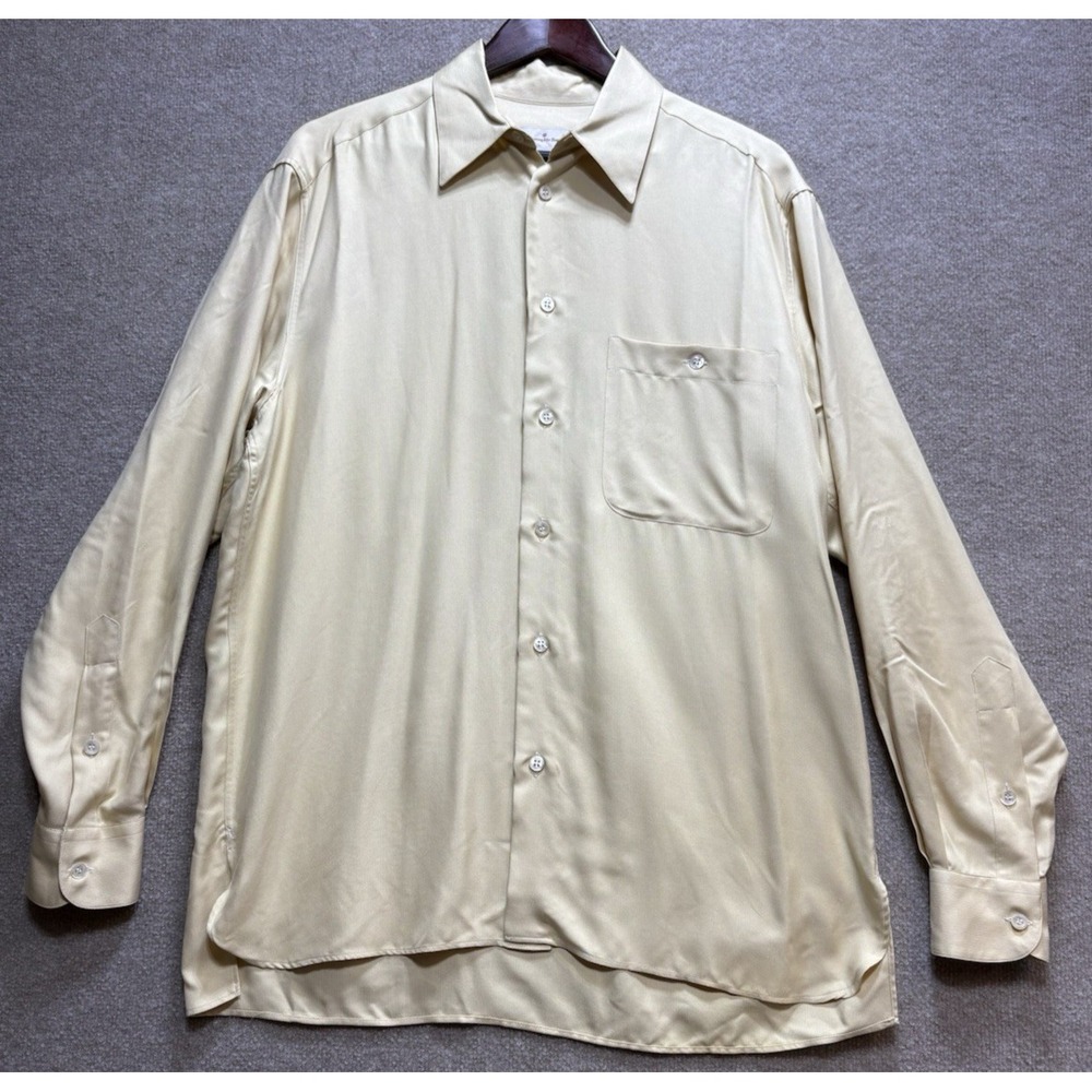 Ermenegildo Zegna Men's Shirt 100% Silk Yellow Long Sleeve Button Medium Italy
